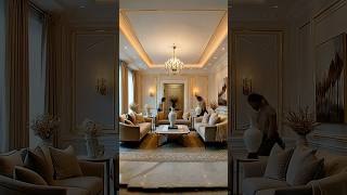 Modern Classic Luxury Living Room with Marble Floors &amp; Crystal Chandelier