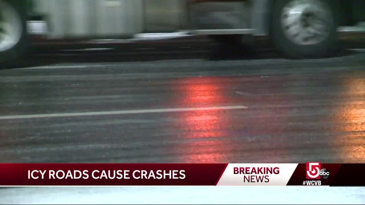 Icy roads make for tricky commute - YouTube