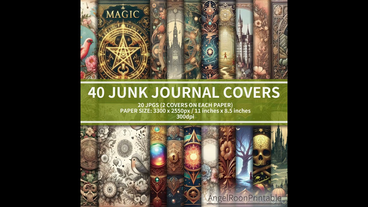 Junk Journal Paper - 40 Scrapbook Covers of Different Themes - AngelRoonPrintable  