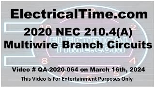 2020 NEC 210.4(A) Multiwire Branch Circuits ART210 Video 20-01-064
