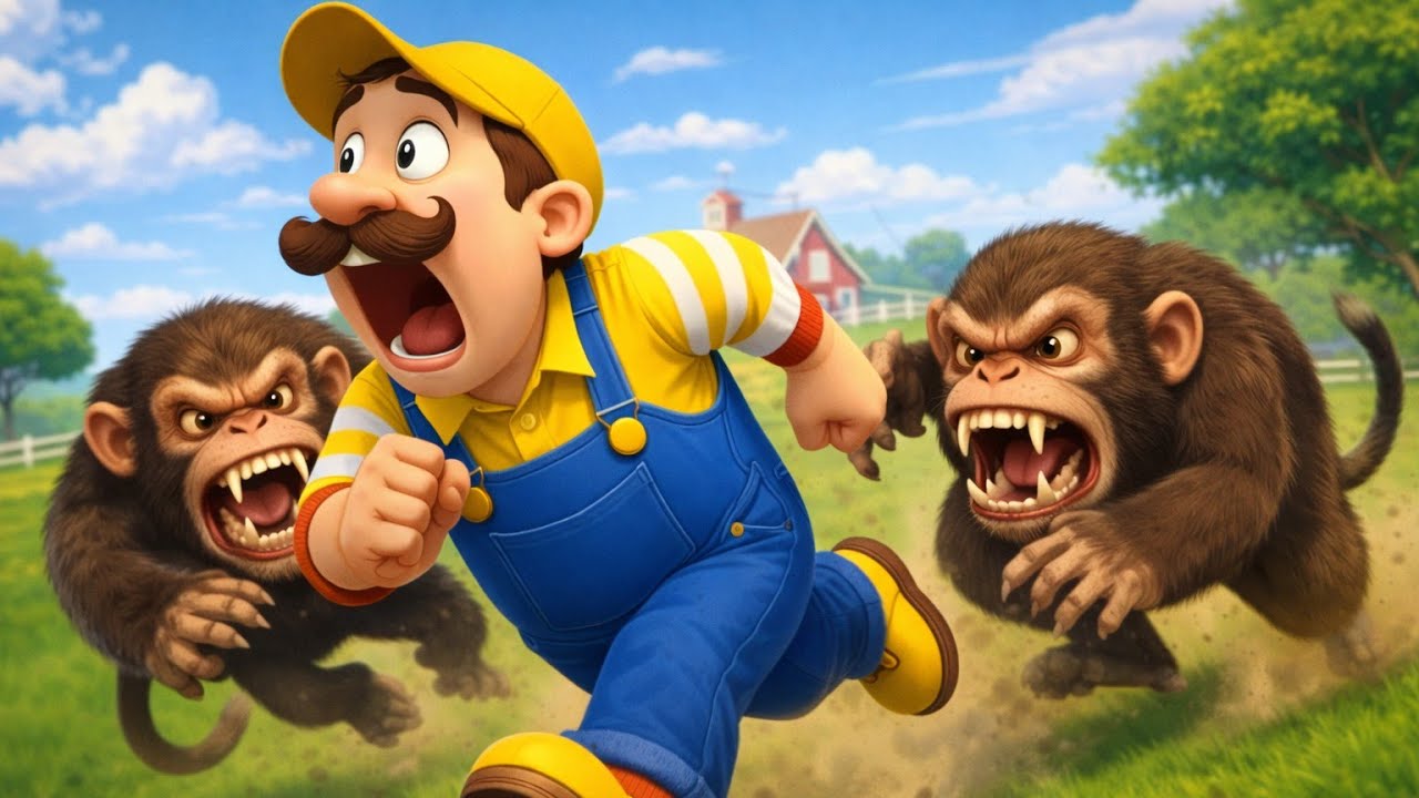 Old MacDonald Farm Adventure 🐮 | Funny Monkey Cartoon for Kids