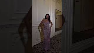 Share with a friend who would own the spotlight in this blush pink mermaid gown! To order, send us a