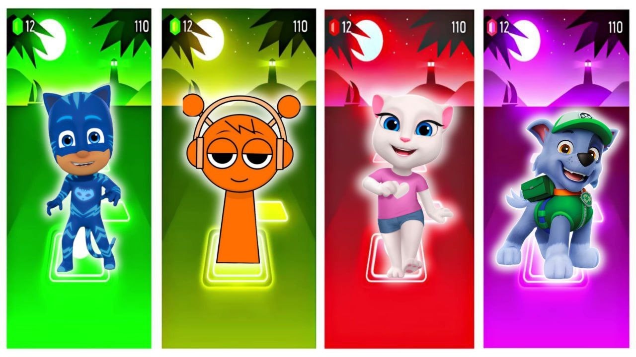 PJ Masks 🆚 Sprunki 🆚 Talking Angela 🆚 Paw Patrol - Tiles Hop Edm Rush!