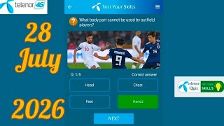 Which body part cannot be used by outfield players? telenor today questions and answers.  screenshot 3