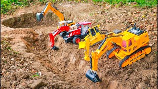 รถก่อสร้างขุดตักดิน สร้างคลองน้ำ ใส่ท่อน้ำ ทำสระน้ำ - Excavator and truck toys