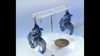 JOJI BOUTIQUE: Feather-Light Dark Teal Blue Koi/Goldfish Drop Earrings