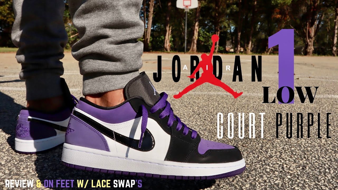 court purple jordan 1 low on feet