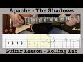 Apache  the shadows  guitar  lesson  demonstration  rolling tab