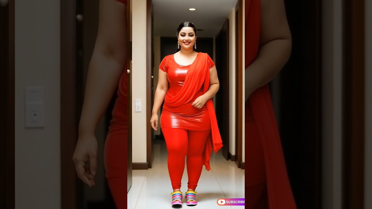 “Confident Walk at Home in Shiny Red Outfit 🇮🇳✨