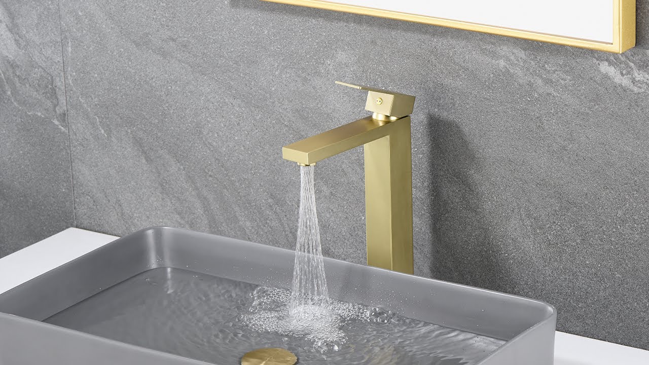 sumerain Tall Vessel Bathroom Faucet Brushed Gold Stainless Steel Lavatory Faucet, Water-Saving