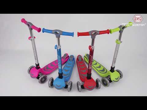 Триколісний дитячий самокат складаний з колесами, що світяться Best Scooter Червоний, видео 1