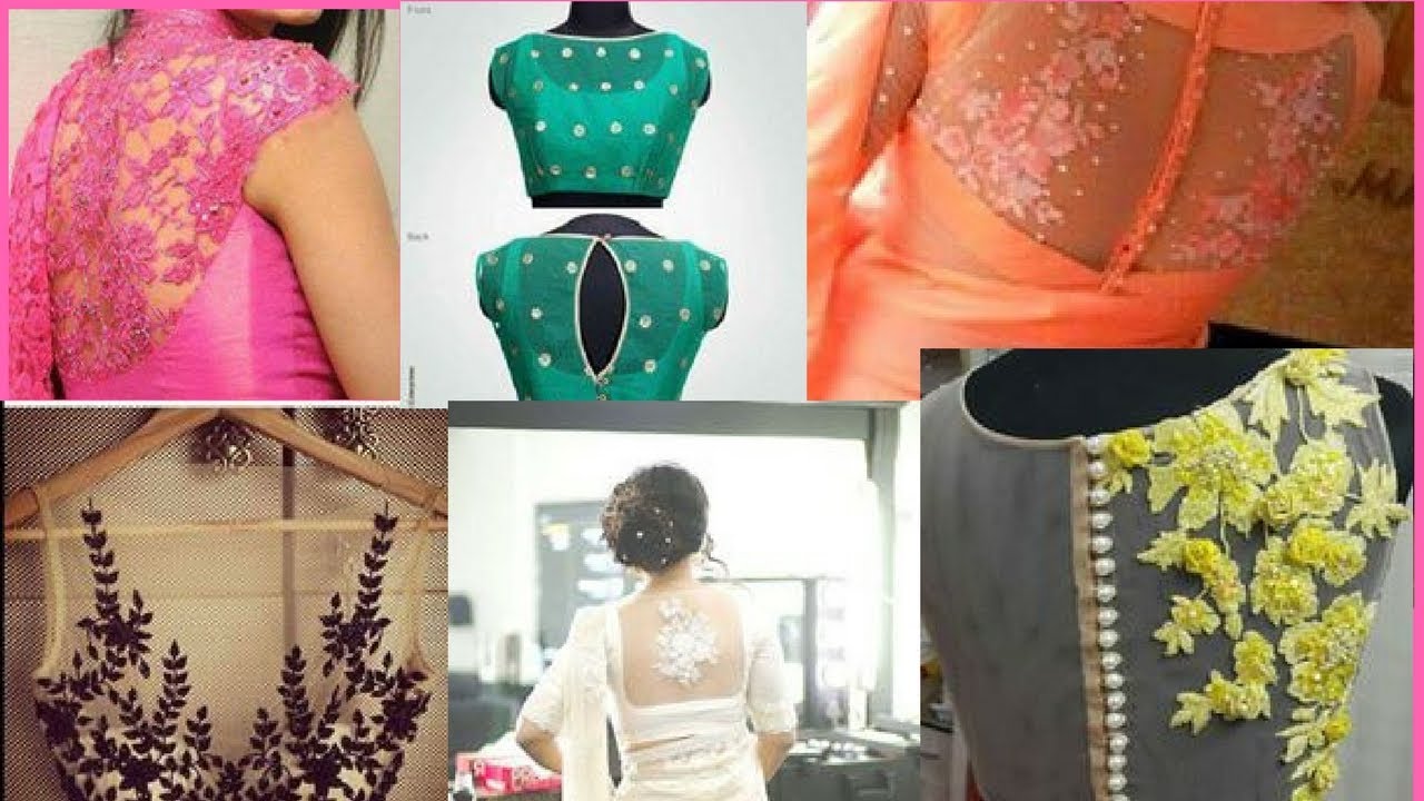 plain saree / boat neck blouse designs 