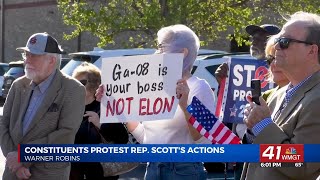 Constituents of Rep. Austin Scott protest lack of town halls, support of Trump and DOGE actions