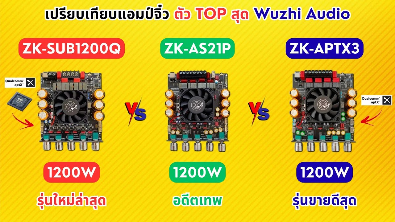 เปรียบเทียบ #แอมป์จิ๋ว 1200W รุ่นท็อป Wuzhi Audio (ZK-SUB1200Q vs ZK-AS21P vs ZK-APTX3) #เบสหนัก