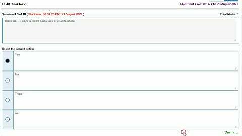 CS403 Quiz No.02 Solution Spring 2021||Cs403 quiz 2 100% correct solution 2021|Rising Stars