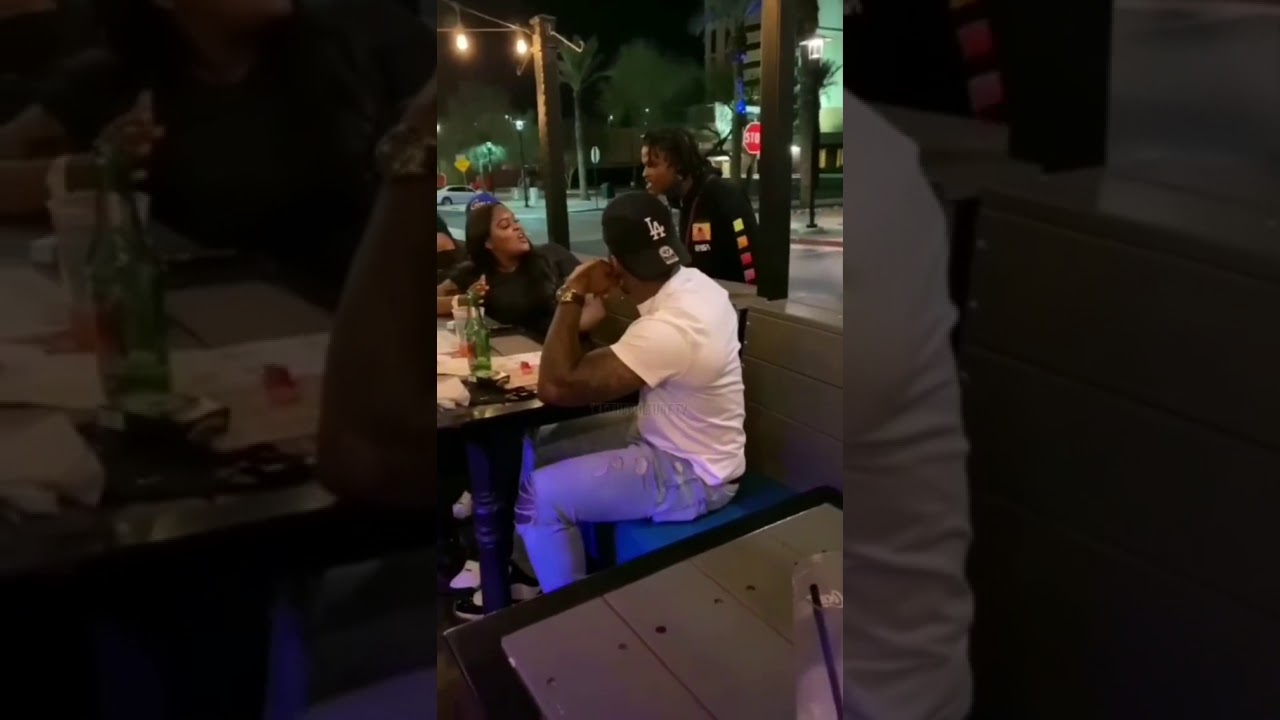 Guy catches baby mama out with another dude having a meal and spazzes‼️