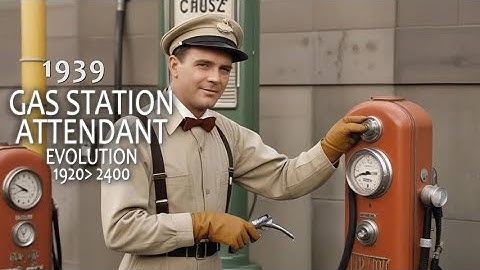 Gas station attendant evolution from 1920 to 2400 (4k video)