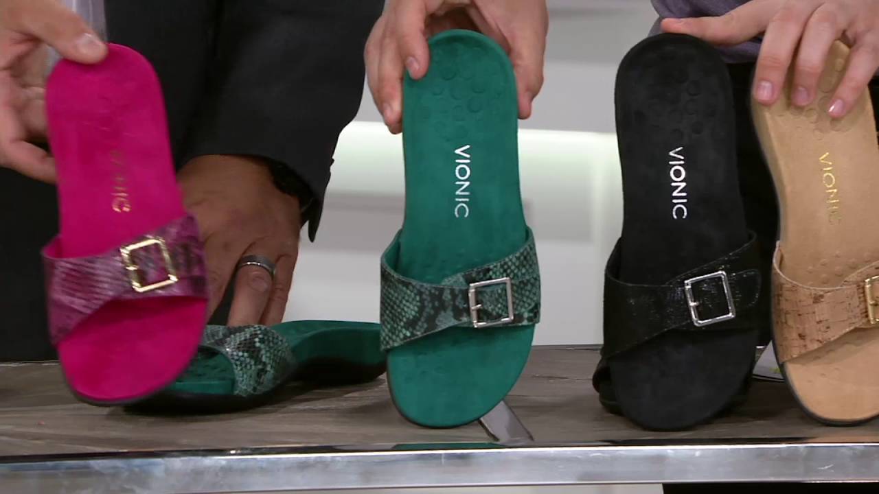 Vionic Orthotic Leather Slide Sandals - Santos on QVC