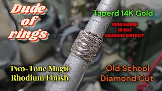 Diamond-Cut Tapered Ring Making | 14K Gold + Rhodium Contrast