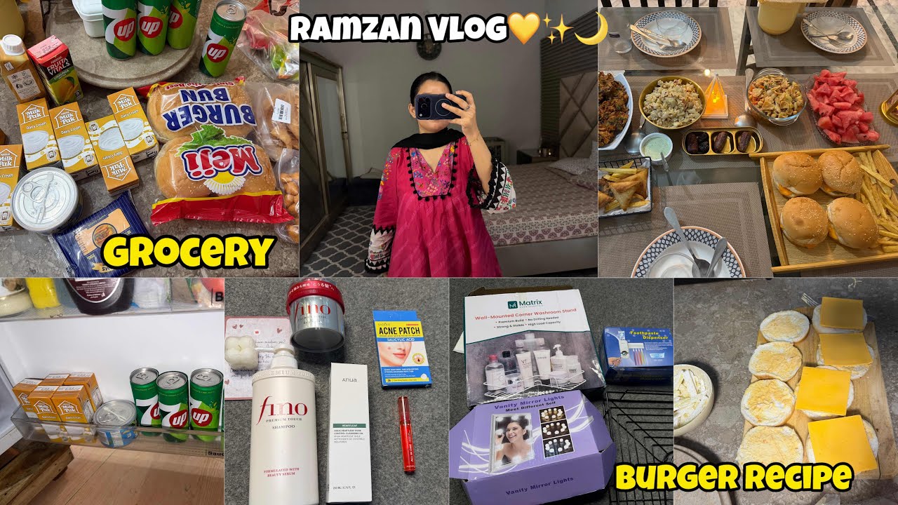 Ramadan Vlog-2 | Grocery Shopping + simple burger recipe😍🌙✨