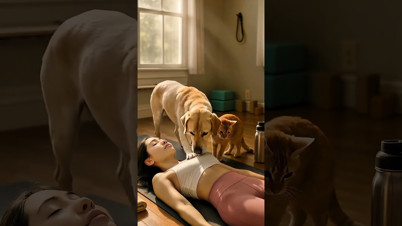 🙆‍♀️🐈🐶Is she meditating and practicing breathing or is she really asleep?