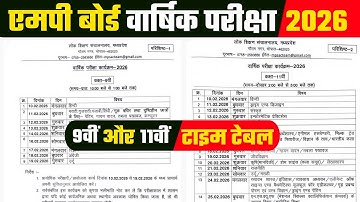 Mp Board 9th & 11th Time Table 2026 | वार्षिक परीक्षा टाइम टेबल 2026 कक्षा 9वीं और 11वीं