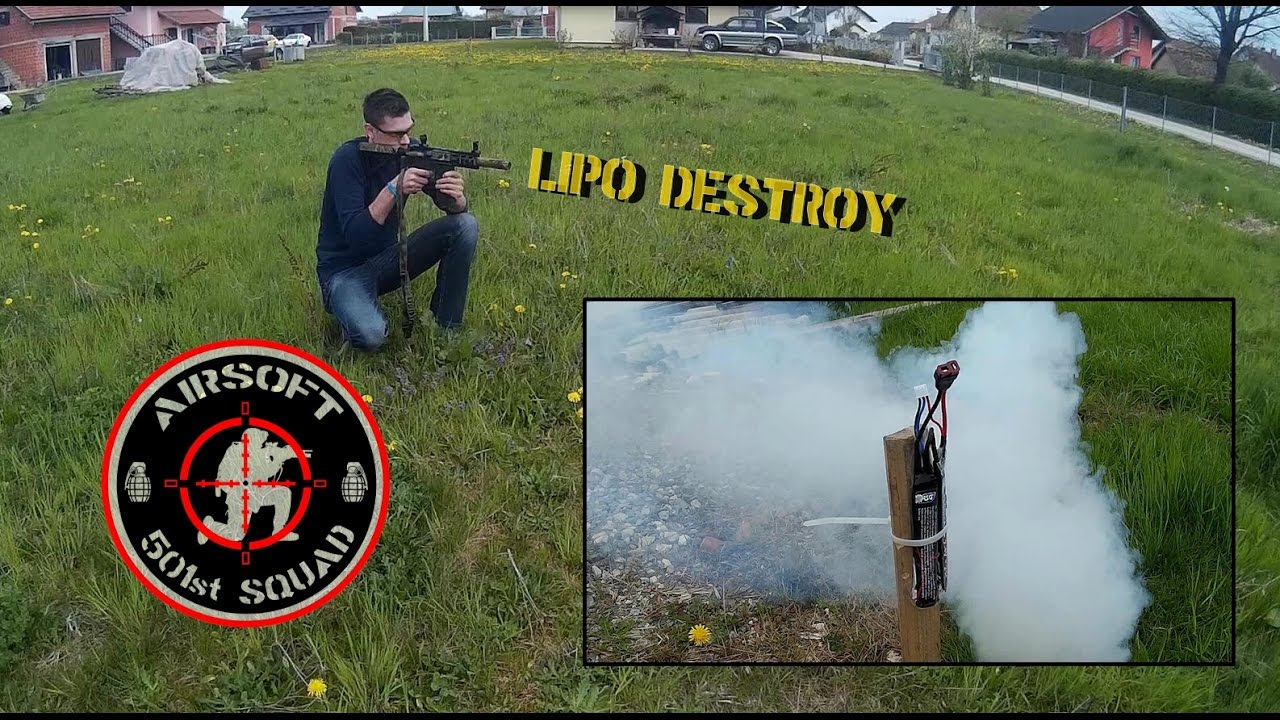 Lipo battery destroyed with airsoft gun YouTube
