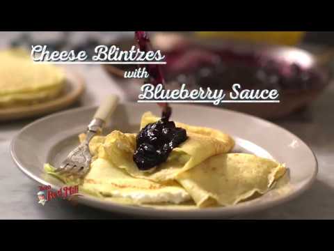 cheese blintzes with blueberry sauce