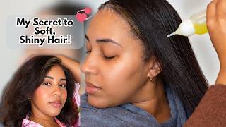 Mi secreto para un cabello relajado, suave y brillante | Tratamiento de aceite caliente casero ✨ screenshot 3