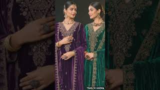 Royal Velvet Twin Set | Purple &amp; Green Designer Embroidered Suits 💜💚👑#VelvetSuit#Weddingcollection