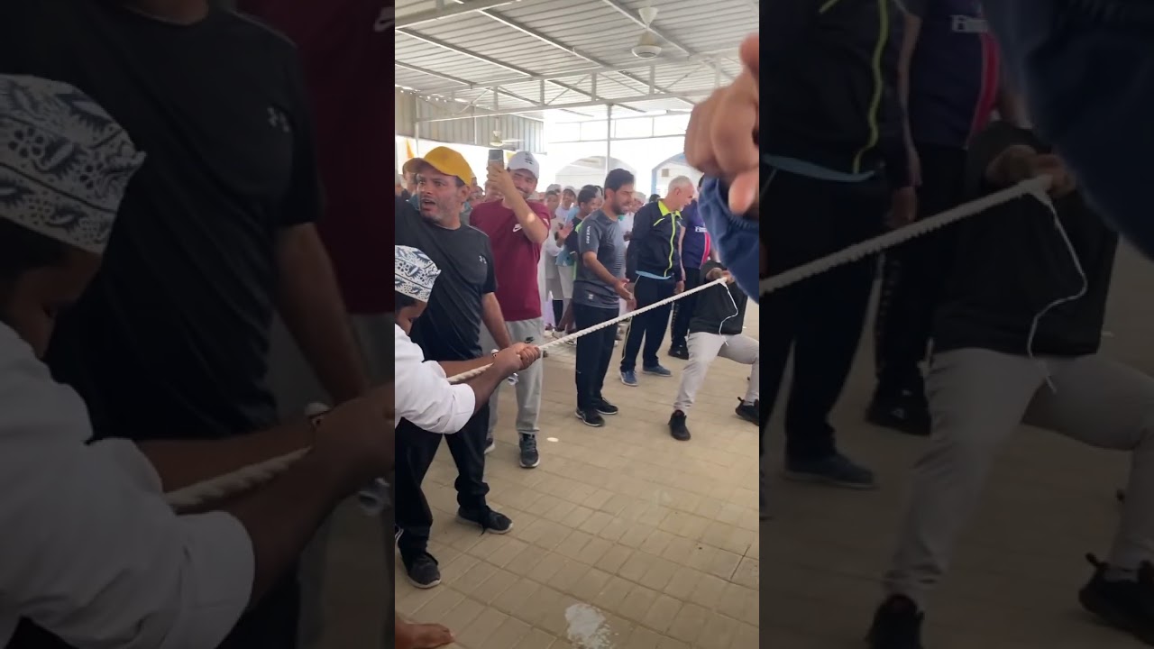 تحدي بين المعلمين والطلاب مسابقة شد الحبل مع شوية رياضة