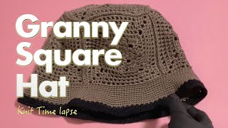 これ斜行？簡単かぎ針グラニースクエアの帽子◎簡単な編み物【Knitタイムラプス】毛糸→綿