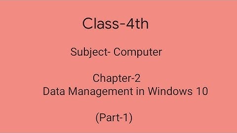 Class-4th || Computer || Ch-2 Desktop Management in Windows 10 (Part-1) ||