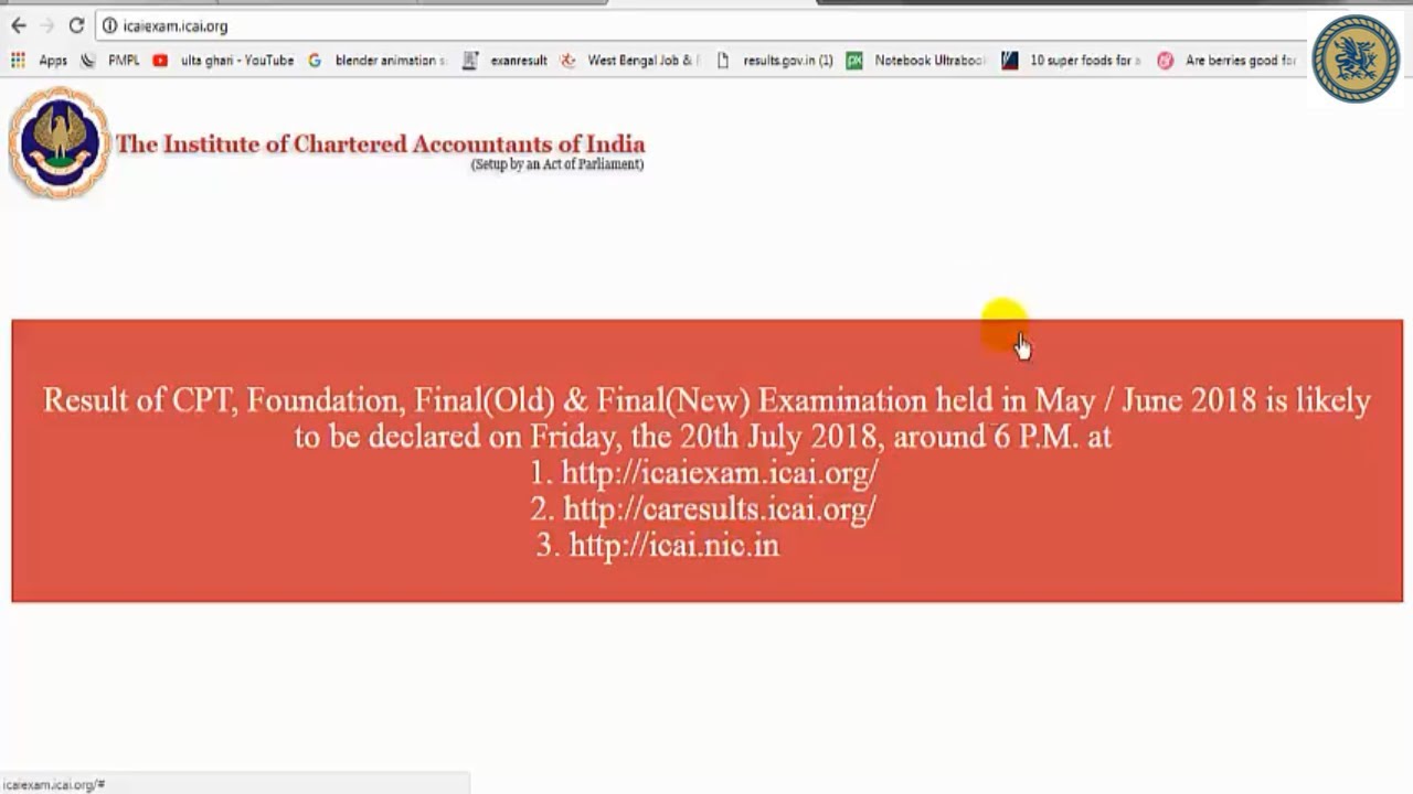 CA Result May 2018: CA CPT Result, CA Final Results May 2018 releasing today @ icai.org