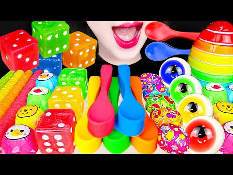 ASMR RAINBOW DESSERT, EDIBLE SPOON, DICE CANDY 먹는 숟가락, 무지개 먹방 MUKBANG