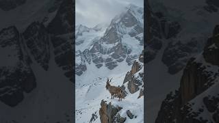 Markhor in the snowy mountains, slow motion,