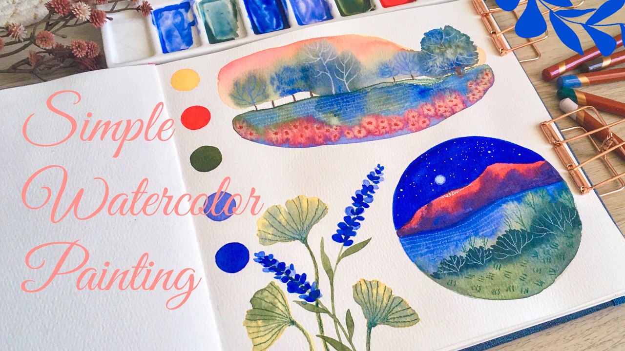 Easy Watercolor painting - Sketchbook Session, Flowers & landscapes