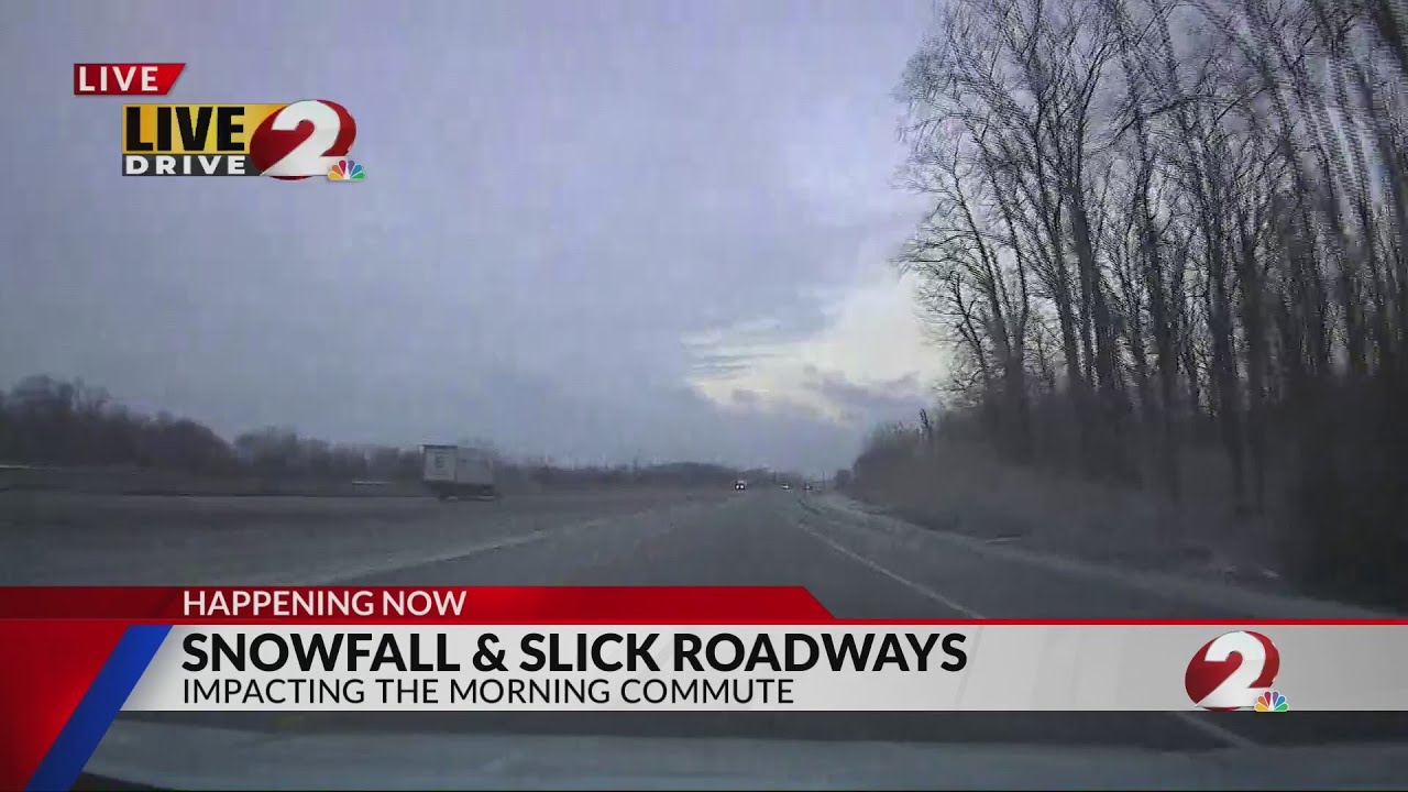 Snowfall, slick roadways impacting the morning commute - YouTube