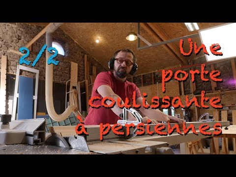 IMMENSE PORTE COULISSANTE BOIS À PERSIENNES 2/2