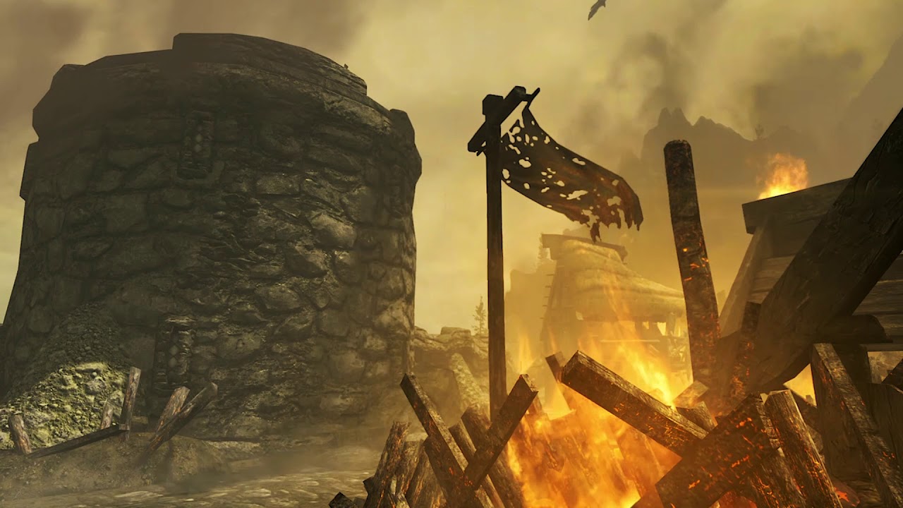 Skyrim - Helgen Attack Ambiance (dragon, fire, white noise, live ...