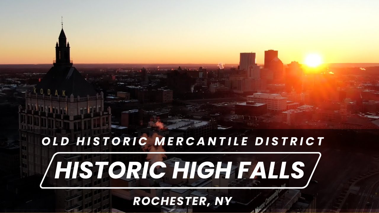 Historic High Falls District - Original Mercantile District - Rochester NY - 4K Drone Footage
