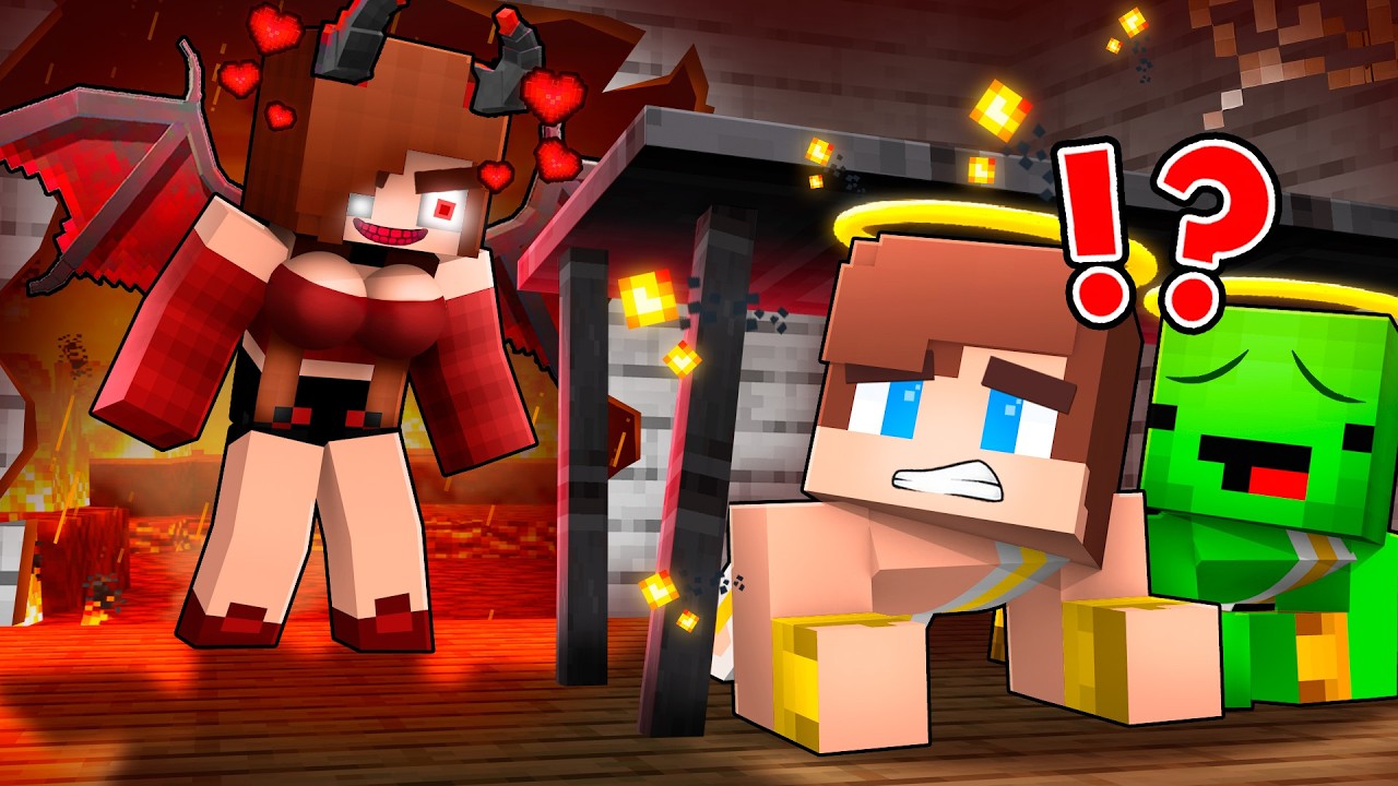 Angels JJ and Mikey have fallen into Netherworld they are being pursued by DEVILS (Maizen Minecraft)