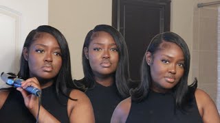 VERY NATURAL V PART WIG INSTALL AT HOME | SIDE SWOOP WITH FLIPPED ENDS + BRAID DOWN  ft. UNice