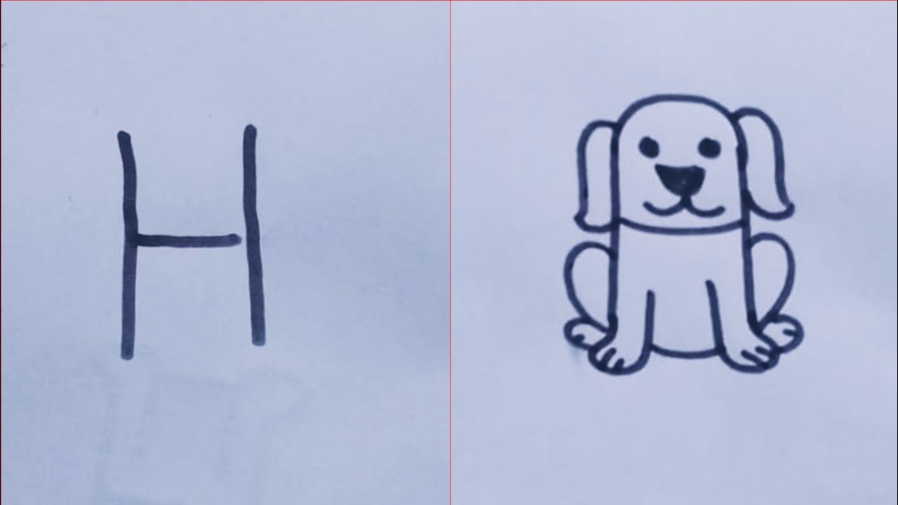 How to draw a Dog //Easy drawing from letter H//Dog drawing easy ...