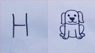 How to draw a Dog 🐕//Easy drawing from letter H//Dog drawing easy step by step.