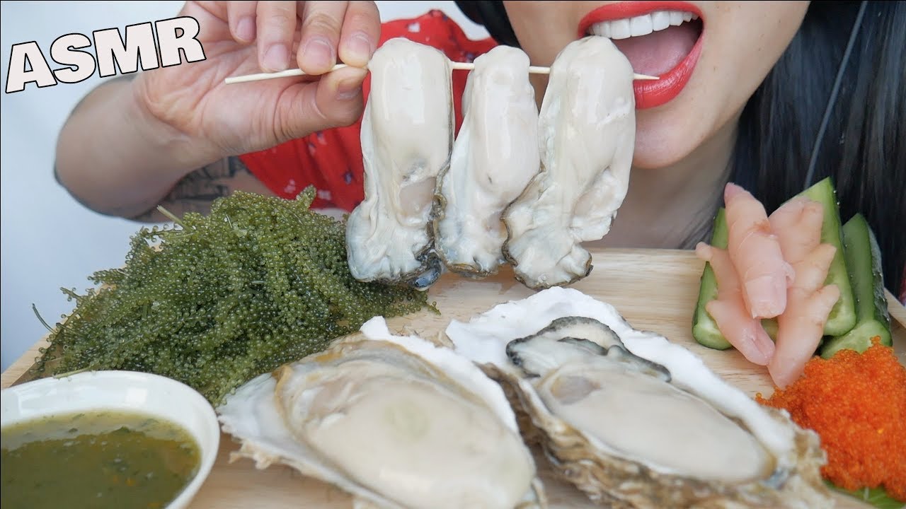 ASMR GIANT OYSTERS + FRESH SEAGRAPES + SEAFOOD SAUCE (EATING SOUNDS) NO TALKING | SAS-ASMR