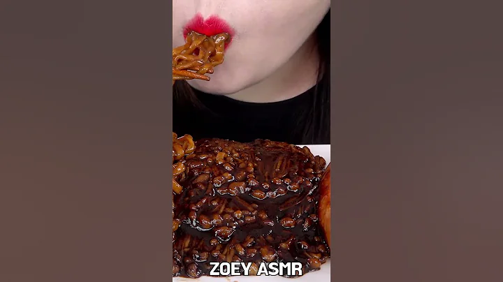 ASMR TRUFFLE BLACK BEAN NOODLES SPICY ENOKI MUSHROOMS MUKBANG EATING SOUNDS #shorts