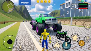 Spider Rope Hero Gangster Crime - Monster Truck and Bike Driving in Open World - Android Gameplay screenshot 4