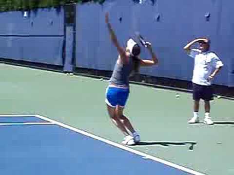 Daniela Hantuchova serves at the Pilot Pen tennis tournament in New Haven, CT, USA.