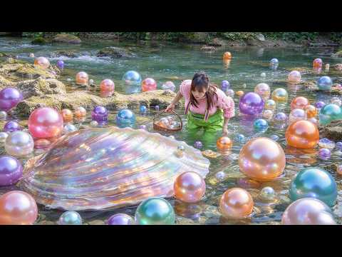 🎁😱 Country girl explores river🔮💎 unearths mutated big clam hiding gorgeous pearls and rare diamonds
